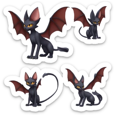 Black cool vampiric Noivern-Litten-Sphynx-Lykoi-Caracal-Fakemon with big bat ears full-body sticker