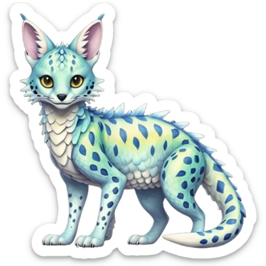 Epic scaley scaled iridescent complex detailed realistic aesthetic-scenic-Fakémon-Trico-Sergal-Serval-Vernid-creature sticker