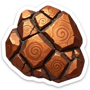 Cinematic Realistic Copper Ore, Warm and earthy, with rich, reddish-brown hues and intricate swirls of natural patterns across the rough, raw surface. The metal catches light with a gentle, glowing shimmer, exuding a rustic, organic charm. Soft glowing outline, capturing the essence of earthy elegance and natural beauty in raw copper ore. sticker