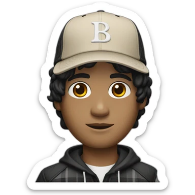 guy with white skin burberry cap and black mid-length hair sticker