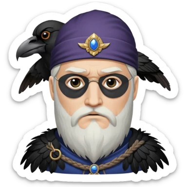 norse god odin with one eyepatch on his left eye and raven on his shoulder sticker