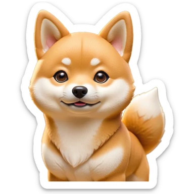 Cinematic Cute Shiba Inu Portrait Emoji, Head tilted playfully and inquisitively, featuring a richfur with a creamy underbelly and perky ears, round, sparkling brown eyes filled with curiosity, Simplified yet irresistibly adorable features, highly detailed, glowing with a warm, friendly glow, high shine, affectionate and lively, stylized with a touch of whimsy, bright and endearing, soft glowing outline, capturing the essence of a mischievous yet loving pup, so playful it feels like it could leap out of the screen and into your arms! sticker