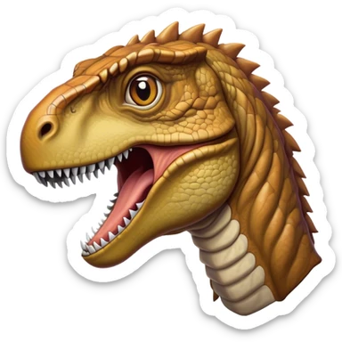 Cinematic Realistic Noble velociraptor/T-rex Portrait Emoji, Poised and imposing, with a massive, muscular build and a rugged, intricately scaled hide in ancient earthy tones, a sharply defined, fearsome head with piercing, primal eyes rendered in lifelike detail, high shine, intelligent and formidable, styled with an air of prehistoric authority, focused and attentive, soft glowing outline, capturing the essence of a watchful and confident velociraptor/T-rex that appears ready to roar out of the screen with timeless power! sticker