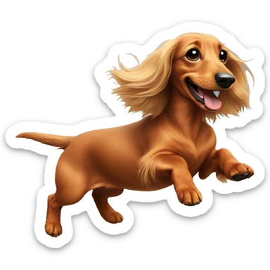 Longhaired dachshund running over a rainbow sticker