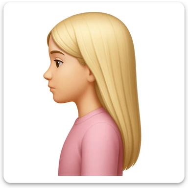 Create an image of a girl in light pink clothes, blonde with long straight hair, side view, matching the pose and style of the reference image. The style should emulate the Apple emoji style as closely as possible. sticker