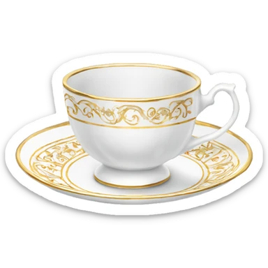 White regency tea cup on a little saucer with gold  patterns sticker