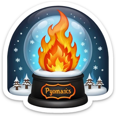 Can you make a snow globe emoji with a flame in it, gothic style, I want it to say pyromaniacs  sticker