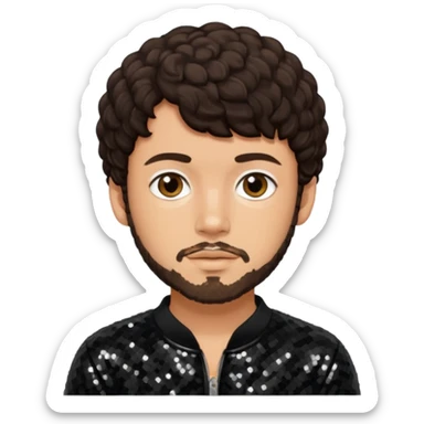 Jack Harlow with dark brown hair and short beard, black sequin outfit sticker