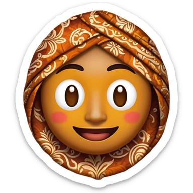 Cinematic Realistic Indonesian Batik Pop Culture Emoji, showcasing intricate, colorful batik patterns rendered with detailed textures and vibrant, cultural lighting. sticker