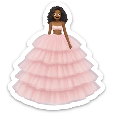 Long soft pink tiered tulle skirt, isolated sticker