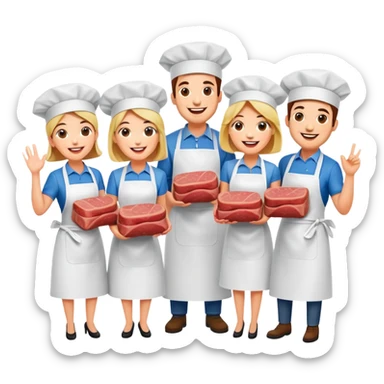 spam artists welcoming guests at a spam meat exhibition  sticker