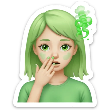 create a girl who is pinching her nose because she is smelling something bad with green fumes around her sticker
