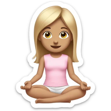 do a white skin little girl with dirty blond straight hair brown eyes and a cute baby pink outfit, full body arms legs and cute shoes doing yoga and no big head sticker