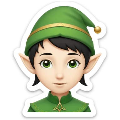 elf with short black hair and green hat sticker