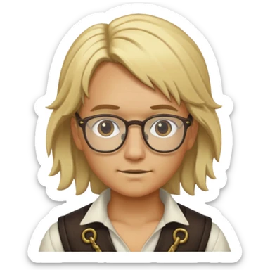 Create an avatar squared no background with a pirate with glasses and blonde hair sticker