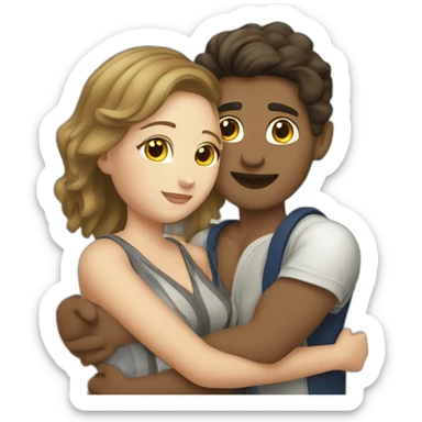 at the beach young metis Man and white woman hug love sticker