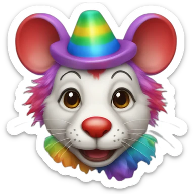 clown rat with red nose and rainbow wig sticker