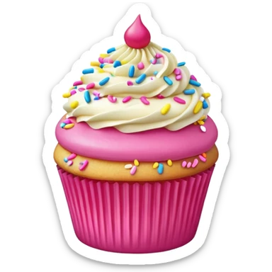 super realistic vanilla cupcake with hot pink frosting and sprinkles sticker