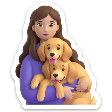woman with long brown hair holding a golden retriever dog in her arms sticker