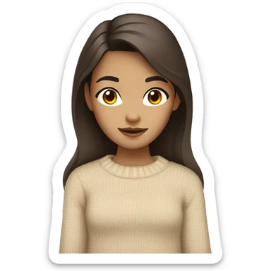 Girl With dark brown hair and brown eyes in a beige sweater sticker