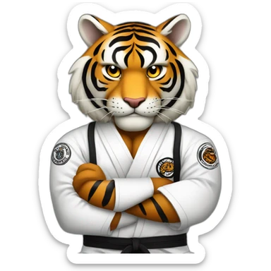 Tiger with evil face  jiu-jitsu black belt with his arms crossed sticker