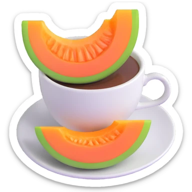 carajillo in an espresso cup with a slice of cantaloupe melon beside it sticker