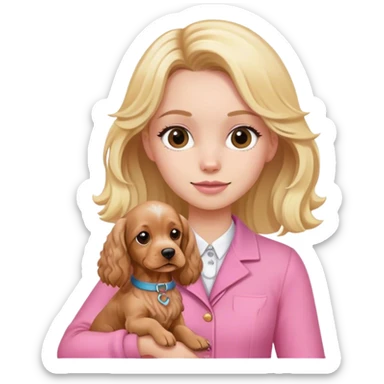 The blond girl with a pink outfit with a cocker spaniel dog in her brazos sticker