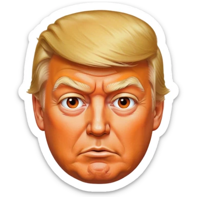 Donald Trump squinting meanly with a very orange blotchy spray tan sticker