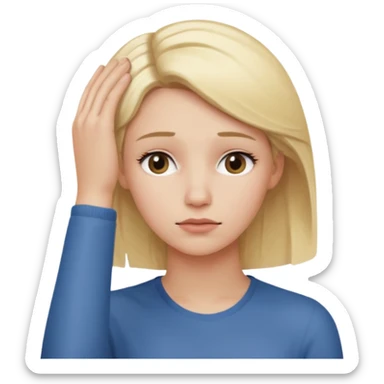 Cewe blonde yang lagi overthingking lalu ada satu tangannya memgang kepala keliatan setengah badan tanganya kosong dan satu aja sticker