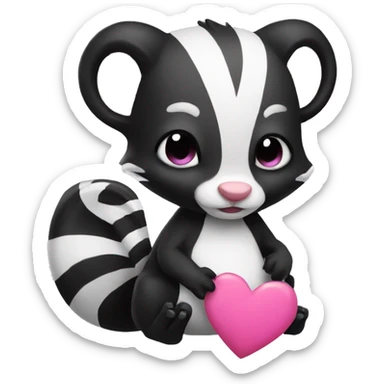 skunk holding a pink heart sticker