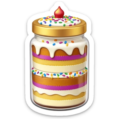 A layered little jar of cake that is gold outline sticker