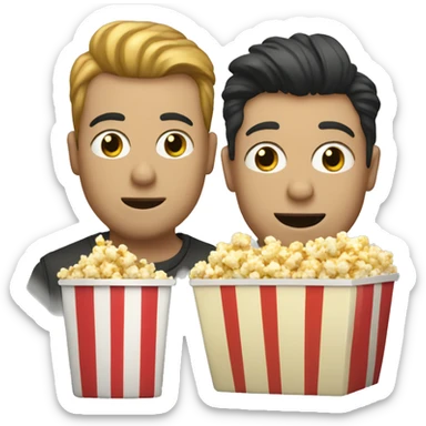 Two white gay men and dog eating popcorn sticker