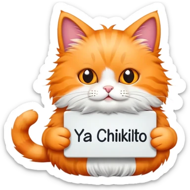A cat holds a sign with the inscription "Ya chikatilo" sticker