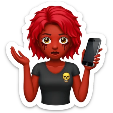 Faça me um emoji de um zumbi mulher de cabelos vermelho escuro longos ondulado usando uma blusa preta, faça no estilo iphone sticker
