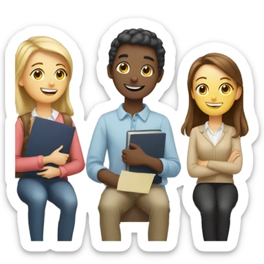 3 European students chatting at lesson sticker