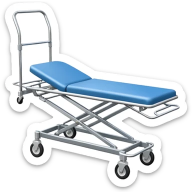 An open-back stretcher trolley being loaded into the ambulance bay. sticker