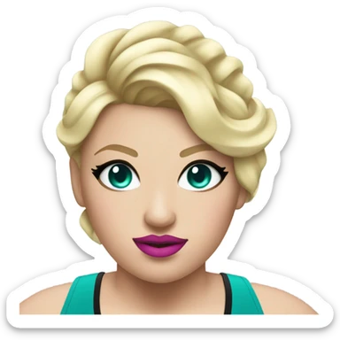 A blonde BBW female wrestler with pink lips and teal eye shadow sticker