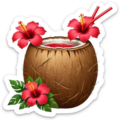 coconut drink with red flowers sticker