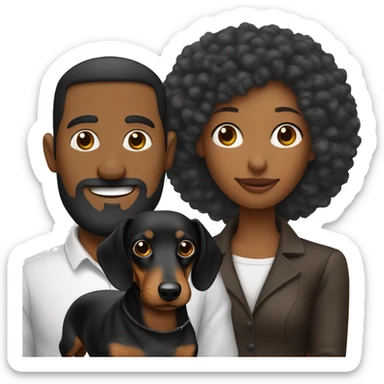 Hombre banco con pelo negro y mujer afro con pelo brego más perrito dachshund  sticker
