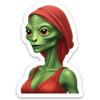 Pregnant Reptilian alien woman, full body in red dress sticker