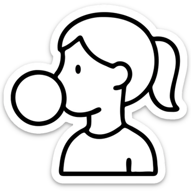 girl blowing a big bubble with bubblegum sticker