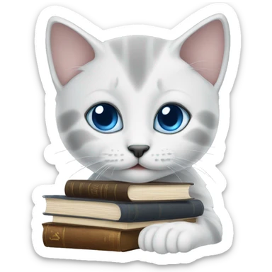 blue eyes grey kitten and books  sticker