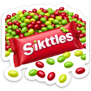 Original red Skittles package opened with logo visible, with only lime green Skittles candies spilling out, no other colors of candy sticker
