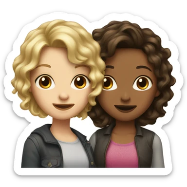 a blonde girl with wavy hair and a brunette girl with short hair kissing sticker