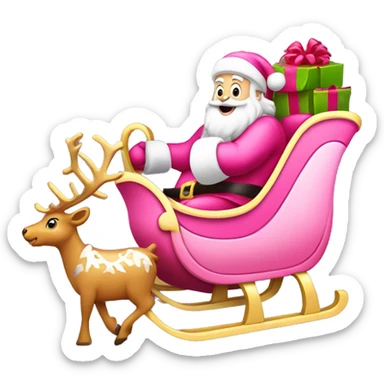 Pink Santa sleigh deals with presents being pulled by reindeer with pink bows bow sticker