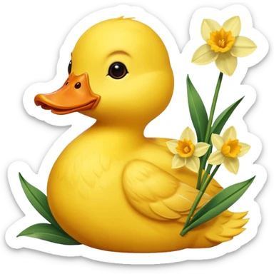 Duck holding daffodils sticker