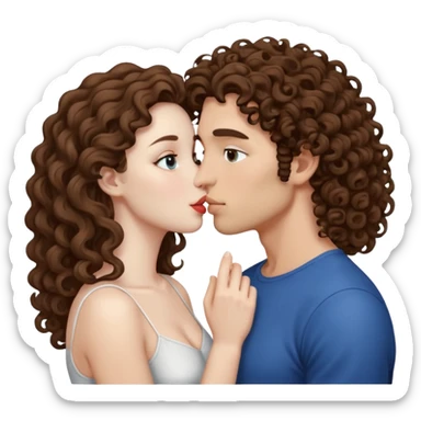 Couple kissing, the man would be white-skinned, curly-haired, brown. The serious woman with white skin, long hair and brown color  sticker