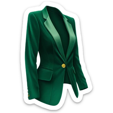 Realistic isolated side view of an open emerald green velvet feminine fashion blazer jacket. sticker
