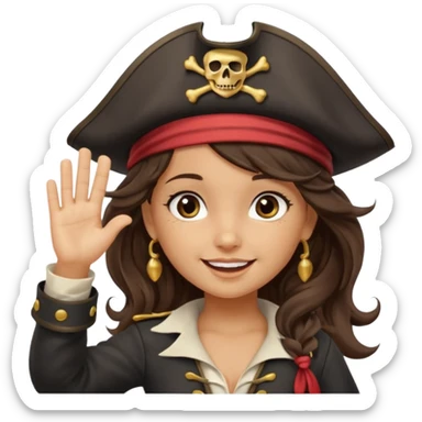 cute pirate girl wave salute sticker