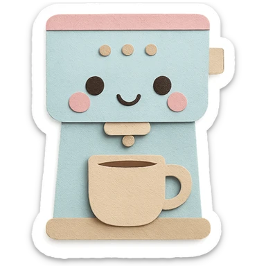 kawaii coffee machine, full body, blushing cheeks, soft pastel colors sticker